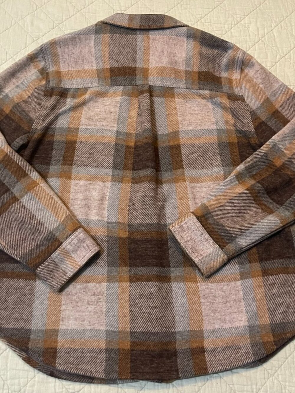 beachlunchlounge LG Flannel Cozy Burg/Pnk/Org Plaid L/S Dbl Pocket B-Down Shirt - Picture 12 of 16